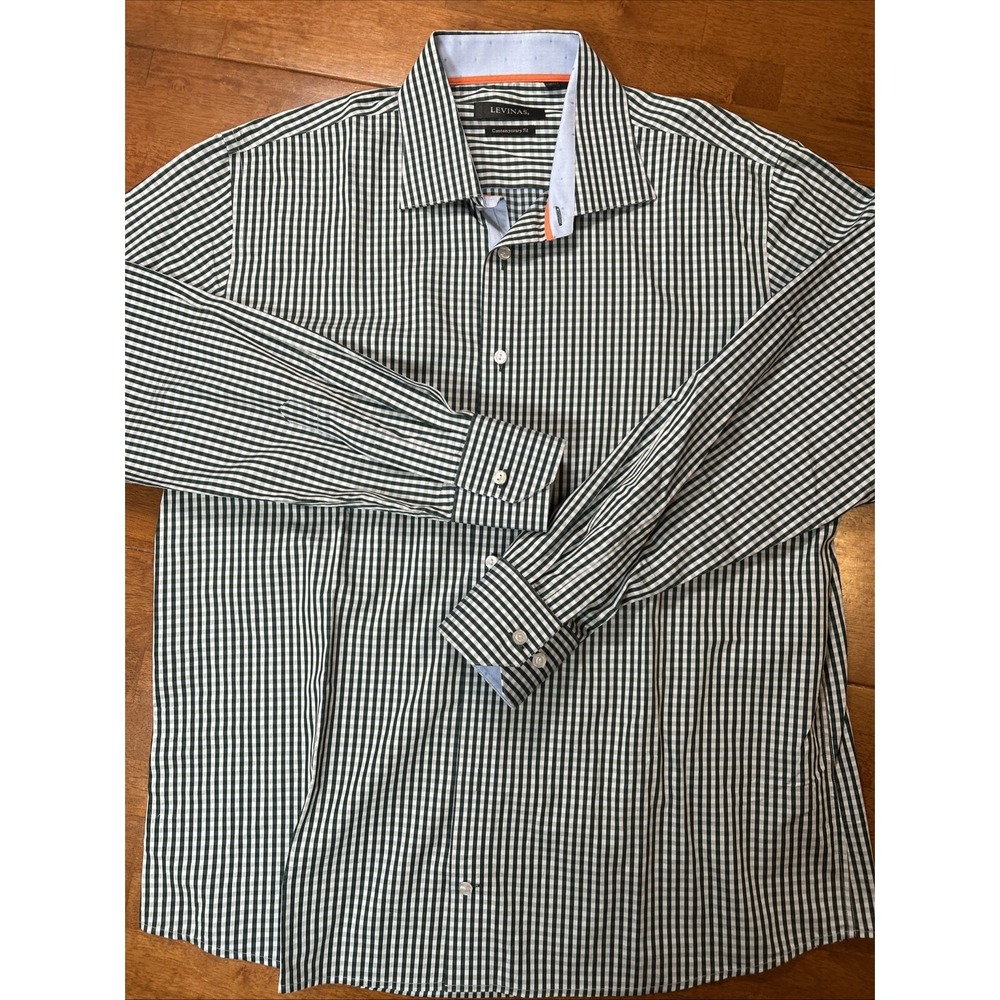 Levinas Button Down Shirt Men's Size XL Green Gingham Check